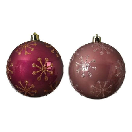 Shatterproof 8cm Pink Bauble with Snowflake by Kaemingk - Mill Race Garden Centre
