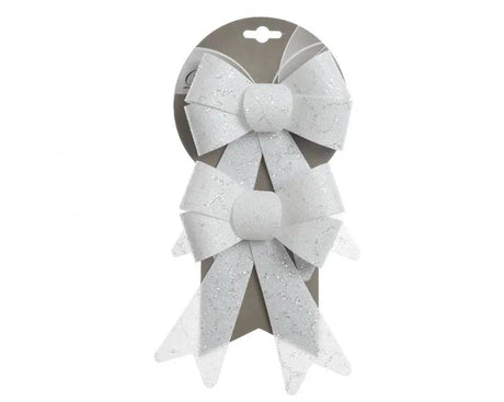 White Bow with Glitter Pack of 2 by Decoris - Mill Race Garden Centre