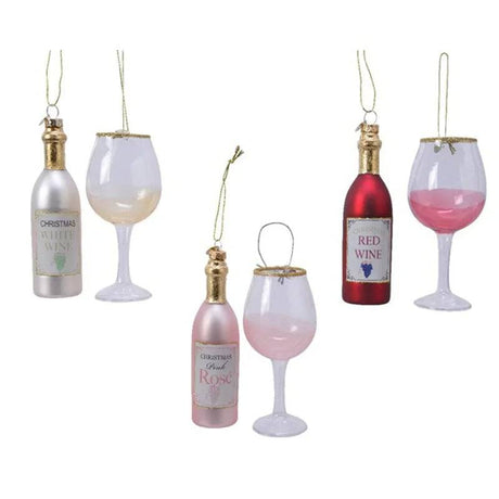 Wine Figure and Glass Gift Set Christmas Tree Decoration by Kaemingk - Mill Race Garden Centre