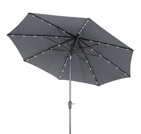 Kettler 3.0m Wind up and Auto Tilt Parasol with LED Lights Grey frame with TAUPE Canopy - Mill Race Garden Centre