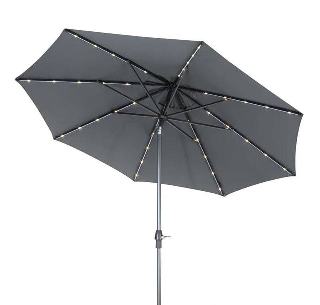 Kettler 3.0m Wind up and Auto Tilt Parasol with LED Lights Grey frame with TAUPE Canopy - Mill Race Garden Centre