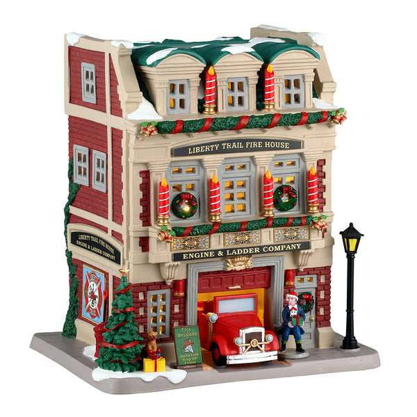 Liberty Trail Fire House Lemax Christmas Village Lighted Building