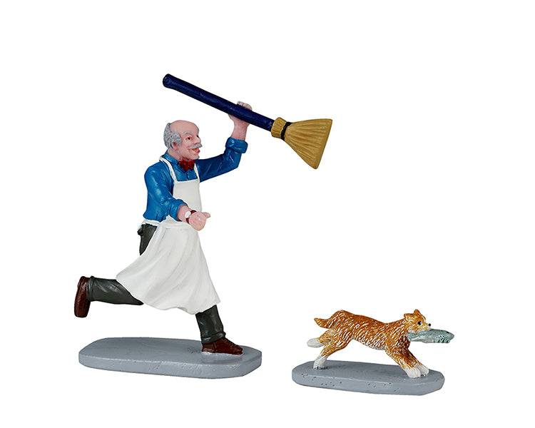 Feline Fish Thief Set of 2 Lemax Christmas Village Figurine