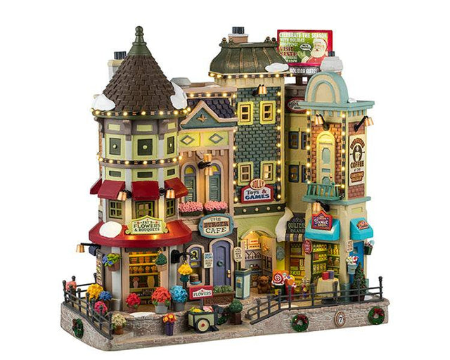 Jingle Bell Bazaar Lemax Christmas Village Illuminated Facade - Mill Race Garden Centre