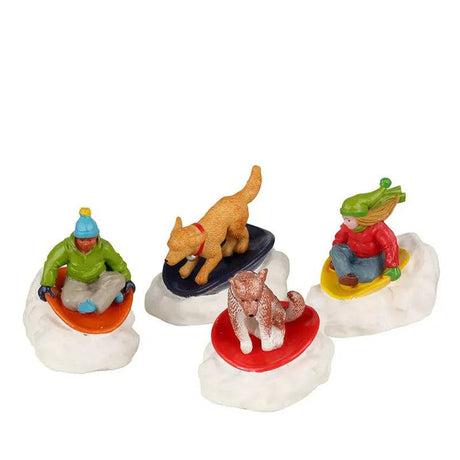 Dog Snow Saucer Fun Set of 4 Lemax Christmas Village Figurine - Mill Race Garden Centre