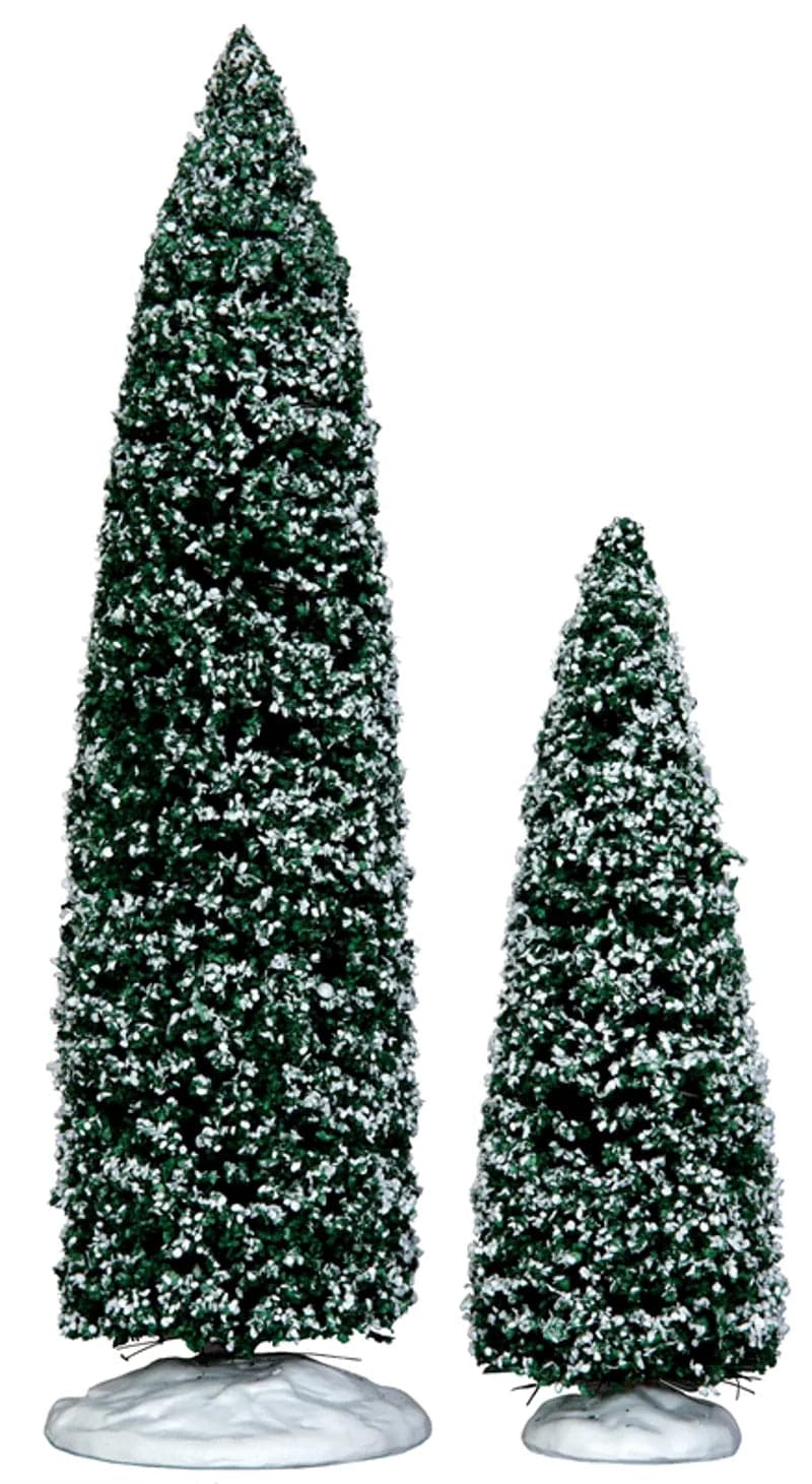 Lemax Christmas Village Snowy Juniper Trees Large  and  Medium 2pcs - Mill Race Garden Centre