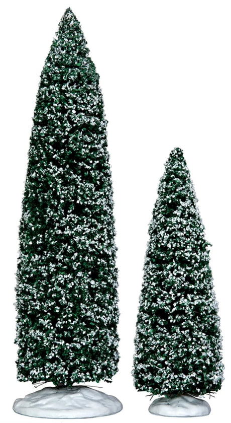 Lemax Christmas Village Snowy Juniper Trees Large  and  Medium 2pcs - Mill Race Garden Centre