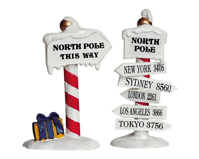 North Pole Signs 2pcs Lemax Christmas Village Accessory - Mill Race Garden Centre