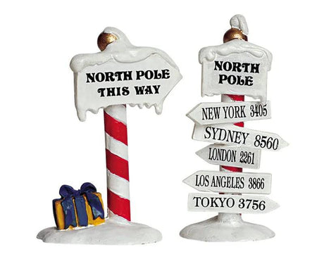 North Pole Signs 2pcs Lemax Christmas Village Accessory - Mill Race Garden Centre