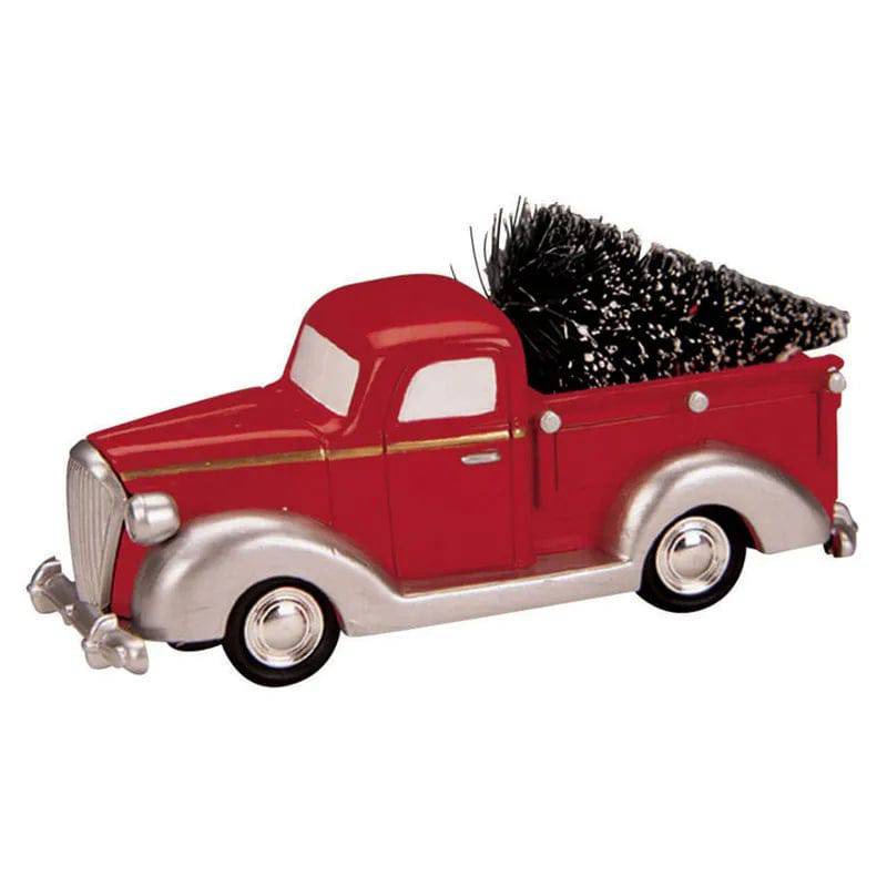 Lemax Christmas Village accessory featuring a detailed pick-up truck in red, ideal for holiday village display scenes