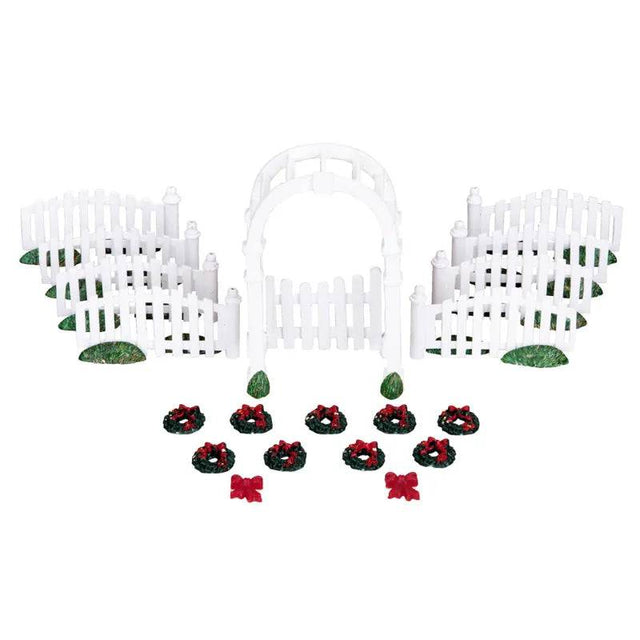 Plastic Arbor and Picket Fences With Decorations Set Of 20 Lemax Christmas Village Accessory - Mill Race Garden Centre