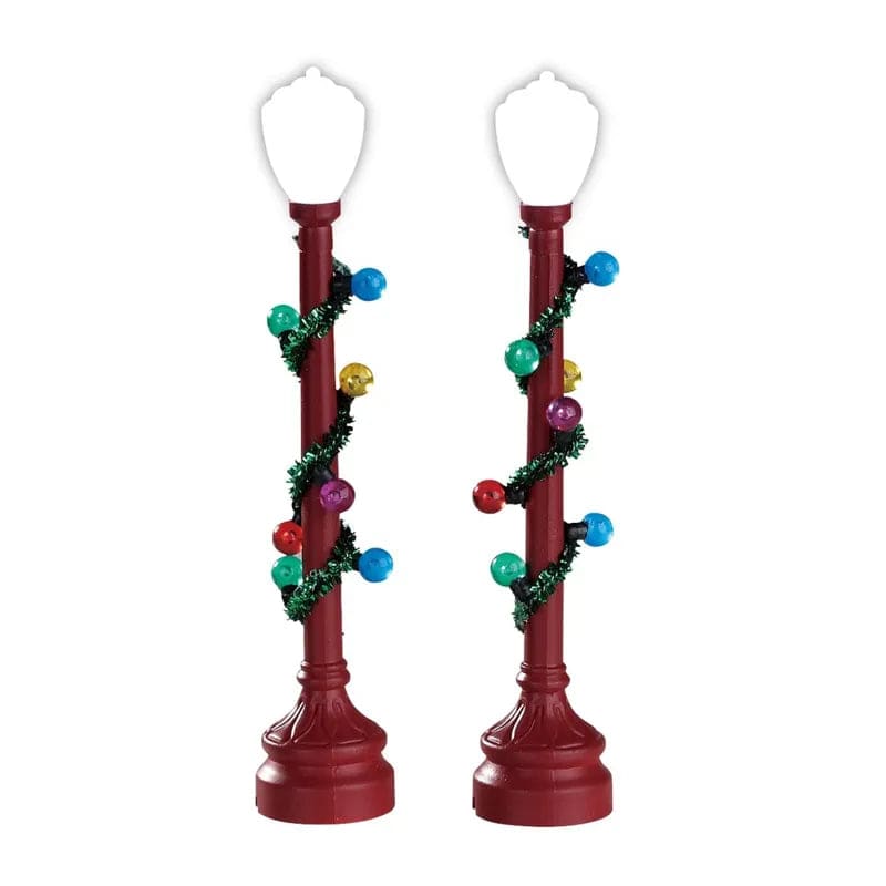Red Globe Street Lamp Set of 2 Lemax Christmas Village Accessory - Mill Race Garden Centre