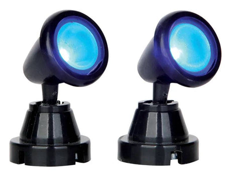 Round Spot Light Blue 2pc Battery Operated - Lemax Christmas Village - Mill Race Garden Centre