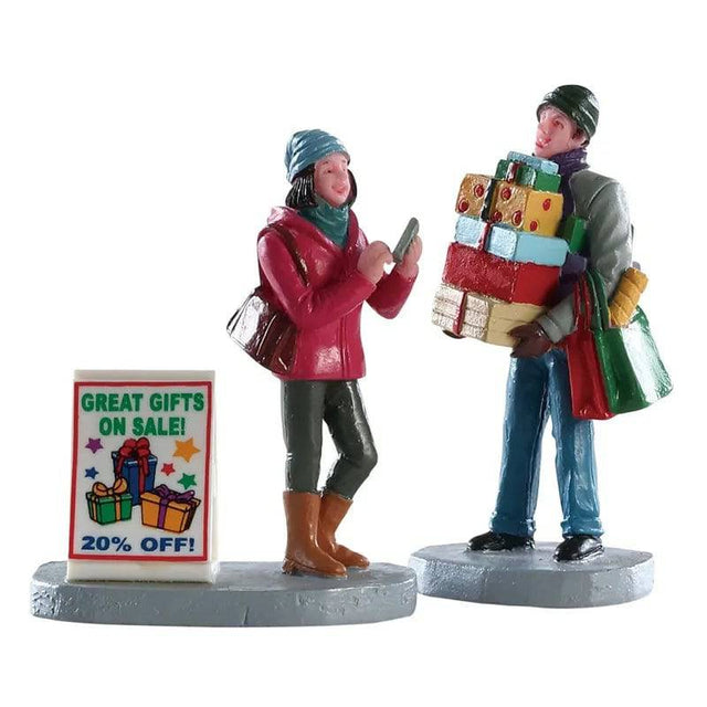 Shopping Teamwork Set of 2 Lemax Christmas Village Figurine - Mill Race Garden Centre