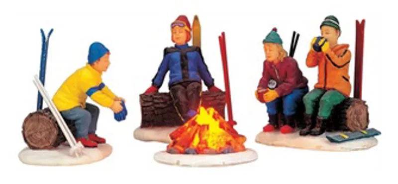 Skiers Camp Fire 4pcs Lemax Christmas Village Table Accent - Mill Race Garden Centre
