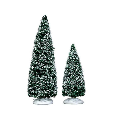 Snowy Juniper Tree Medium  and  Small Lemax Christmas Village Accessory - Mill Race Garden Centre