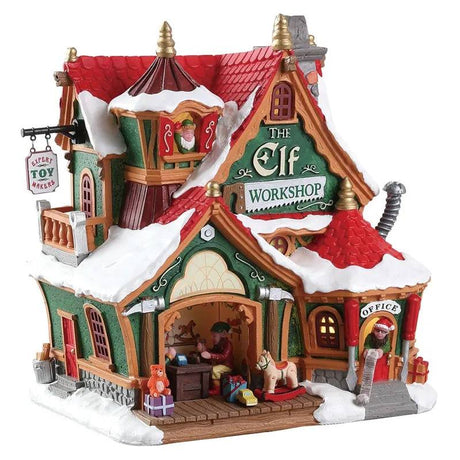 The Elf Workshop Lemax Christmas Village Illuminated Building - Mill Race Garden Centre