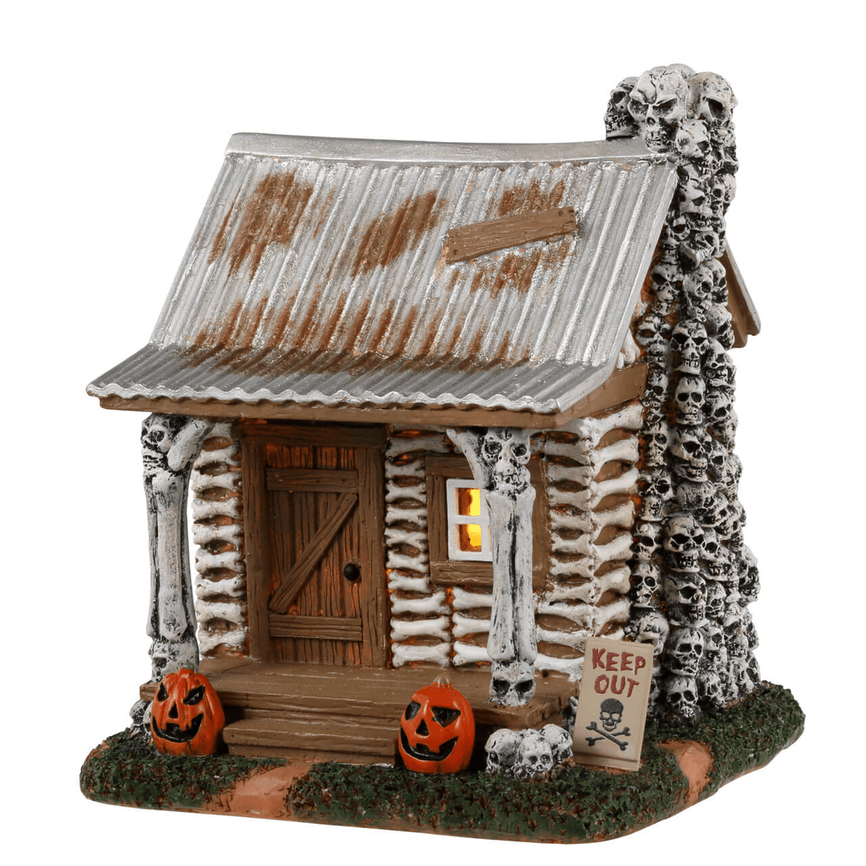 Lemax Spooky Town Skeleton Cottage table accent featuring a spooky skeleton-themed house for Halloween decorations.