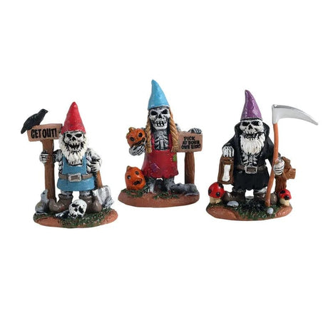 Skeleton Garden Gnomes Set Of 3 Lemax Spooky Town Figurine - Mill Race Garden Centre