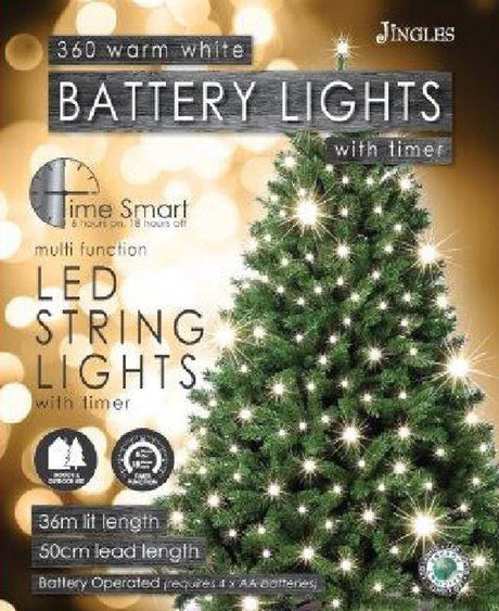 360 LED Warm White Multi Function Battery String Lights with Time Smart - Mill Race Garden Centre