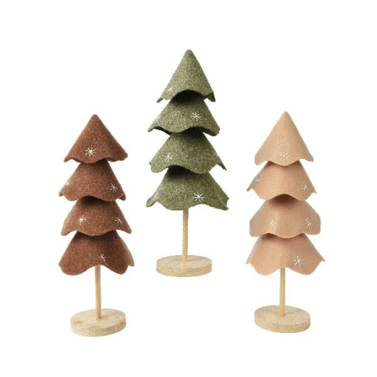 38cm Felt Tree on Foot 3 Assorted by Kaemingk