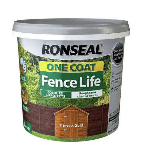 Ronseal One Coat Harvest Gold Fence Life 5L - Mill Race Garden Centre