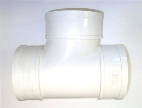 White PVC-U straight tee, for 3 Inch bore PVC-U pipe - Mill Race Garden Centre