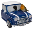 Vivid Arts Mini Cooper resin birdhouse shaped like a classic Mini Cooper car, designed for wild bird nesting.