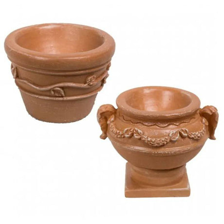 Vivid Arts miniature fairy garden with resin terracotta pots and fairy garden accessories in a vibrant miniature world scene.