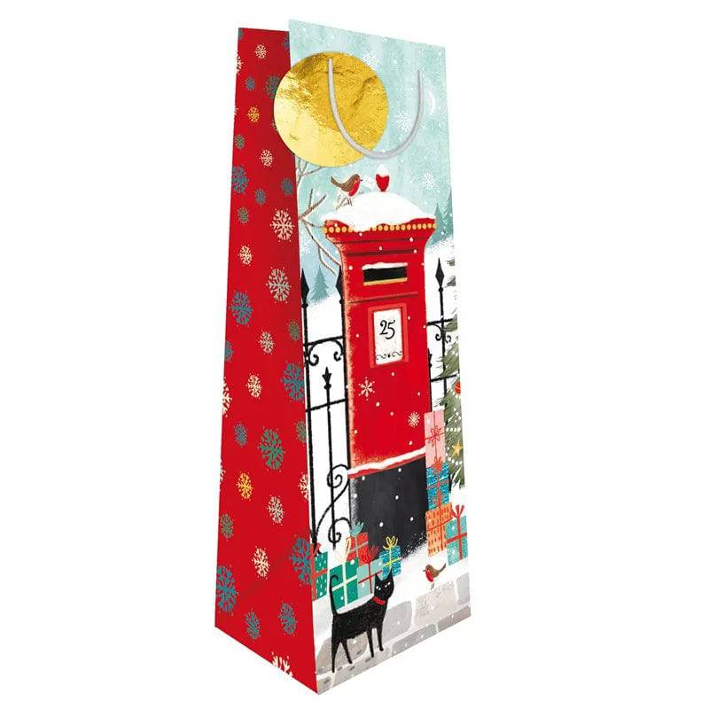 Xmas Gift Bag Bottle Postbox Cat - Mill Race Garden Centre