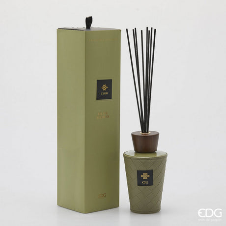 EDG Enzo De Gasperi Italian leather reed diffuser bottle in olive flower scent, 150ml, with luxury gift box for home fragrance.