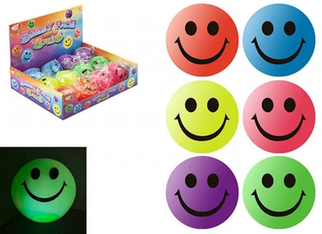 5.5cm Light Up Happy Face Bouncy Ball - Mill Race Garden Centre