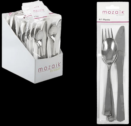 Picnic Cutlery Set Silver Knife Fork Spoon Napkin by PMS - Mill Race Garden Centre