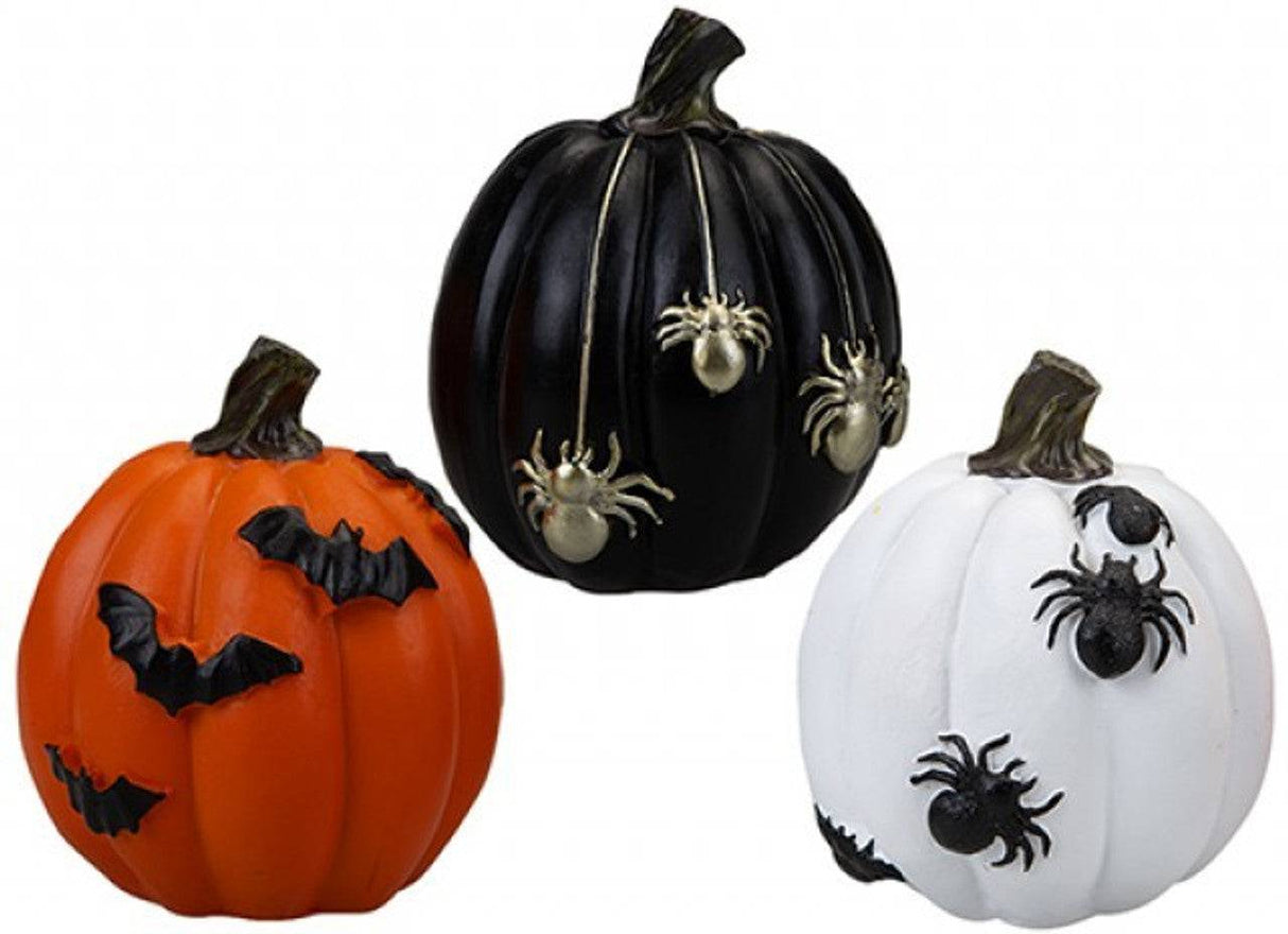 Polyresin Pumpkin Decoration with Spiders / Bats Assorted