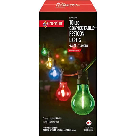 10 LED Bulb Connectable Festoon Multi-coloured Lights by Premier - Mill Race Garden Centre