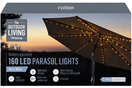 160 LED Warm White Solar Lights for 3m Parasol by Premier - Mill Race Garden Centre