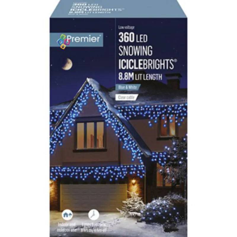 360 LED Snowing Icicles Blue and White Mix with Timer by Premier