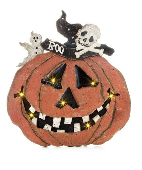 38cm Wooden Halloween Pumpkin with 7 LEDs - Mill Race Garden Centre