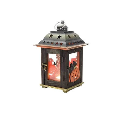 Halloween 26cm Wooden Lantern Pumpkin - Mill Race Garden Centre