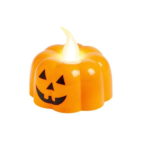 Halloween 5cm Battery Operated Pumpkin Tee Light Candle Assorted - Mill Race Garden Centre