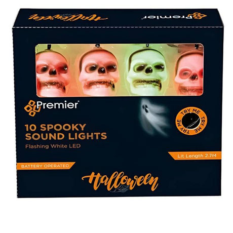 Halloween Battery Operated Flashing 10 LED Skull String Lights - Mill Race Garden Centre