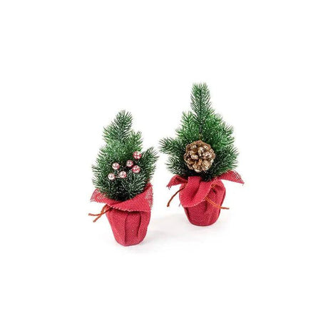 Premier 22cm Red Burlap Table Christmas Tree Berry Cone Assorted - Mill Race Garden Centre