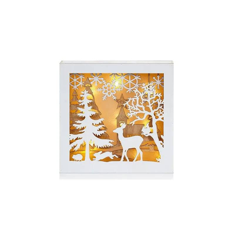 Premier 30x30cm Battery Operated LED Snowy Forest with Reindeer Scene Shadow Box