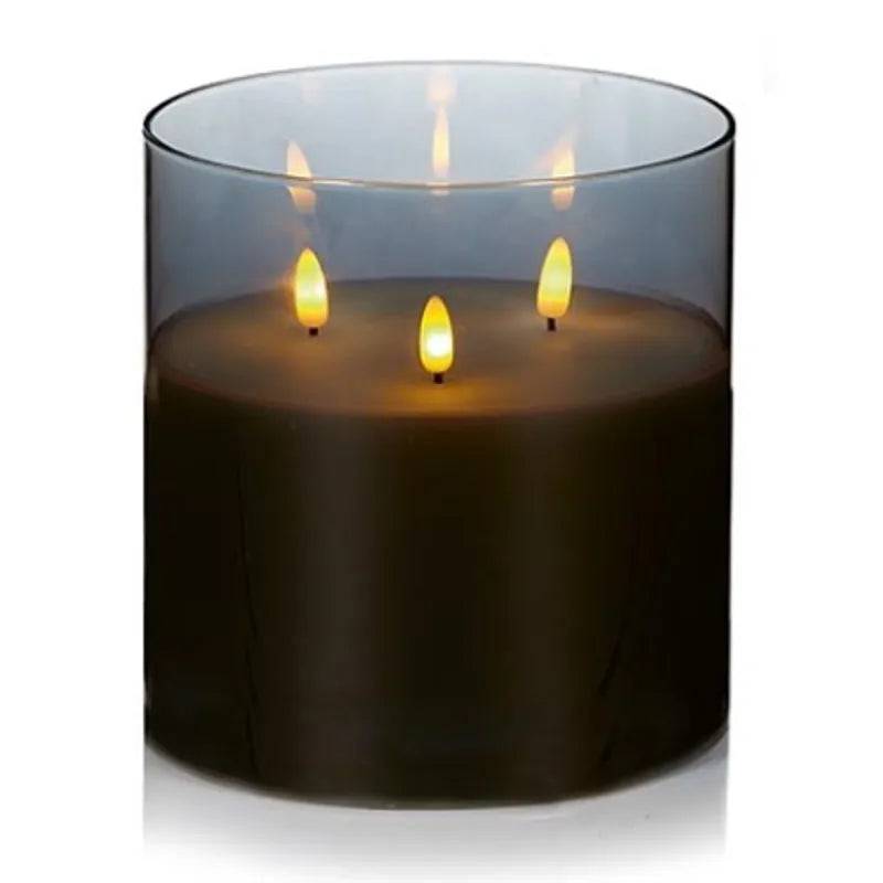 Triple Flame FlickaBright Candle in Grey Glass - 15cm