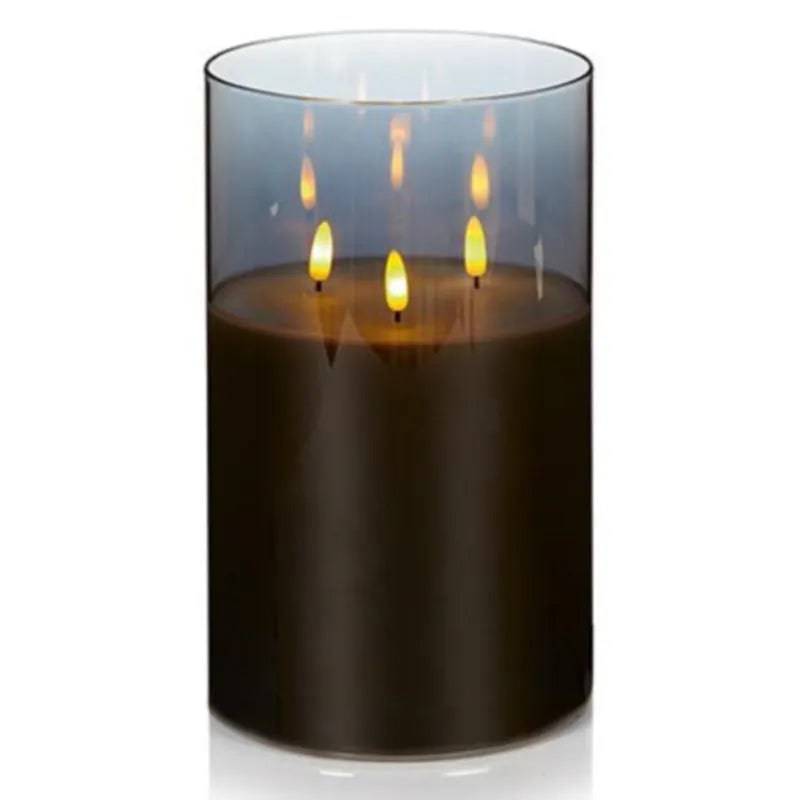 Triple Flame FlickaBright Candle in Grey Glass 25cm