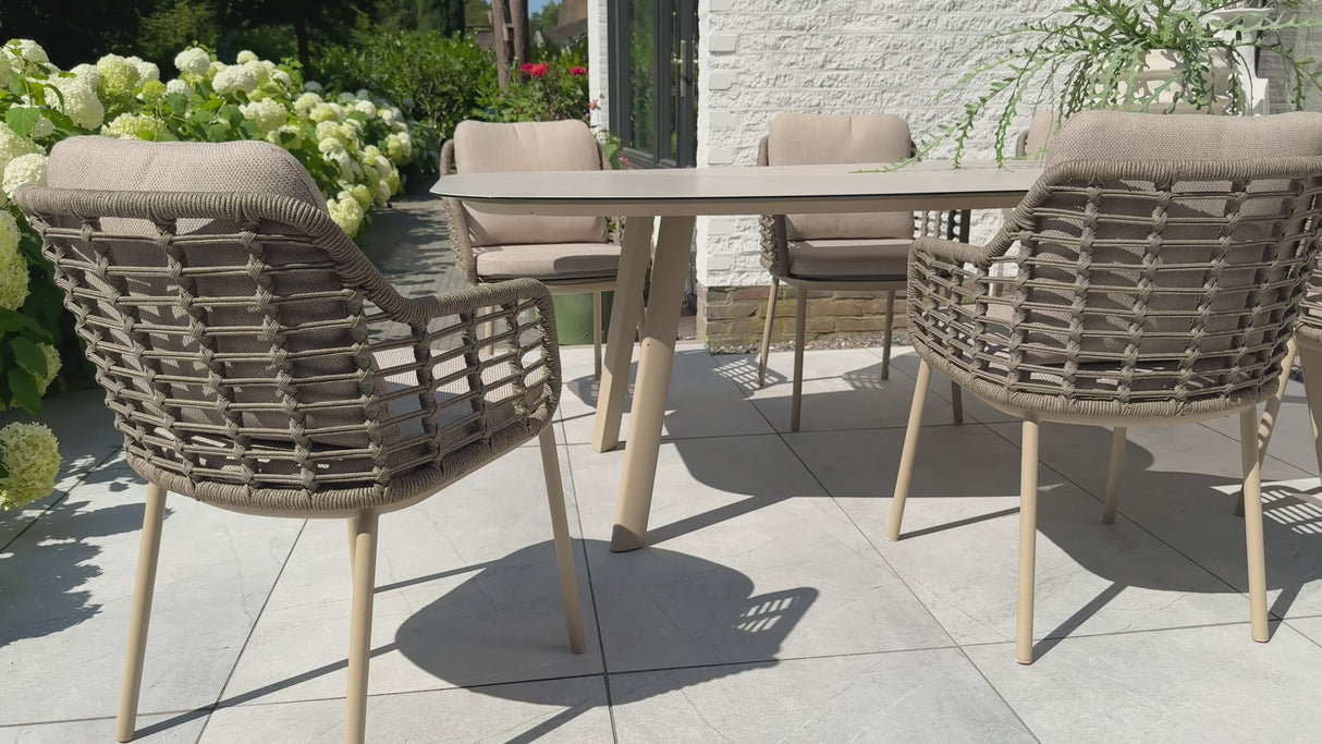 4 Seasons Outdoor Puglia 6 Seat Oval Dining Set with Manolo Table in Latte