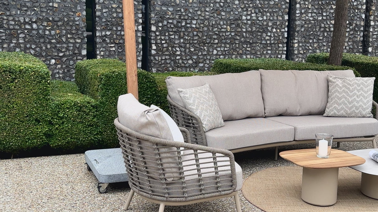 4 Seasons Outdoor Puglia Lounge LUX Set in Latte with 3 Seater Sofa, Chairs, Footstool & Tables