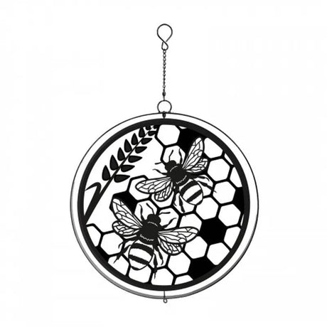 Metal Honey Bees Hanging Silhouette Orbit Spinner - Black - Mill Race Garden Centre