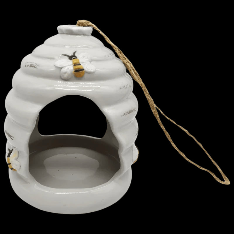 White Ceramic Honey Pot Bird Feeder by Primus - Mill Race Garden Centre