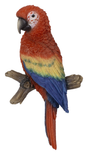 Vivid Arts red macaw resin ornament on branch magnet, decorative outdoor home accessory featuring detailed colorful bird design